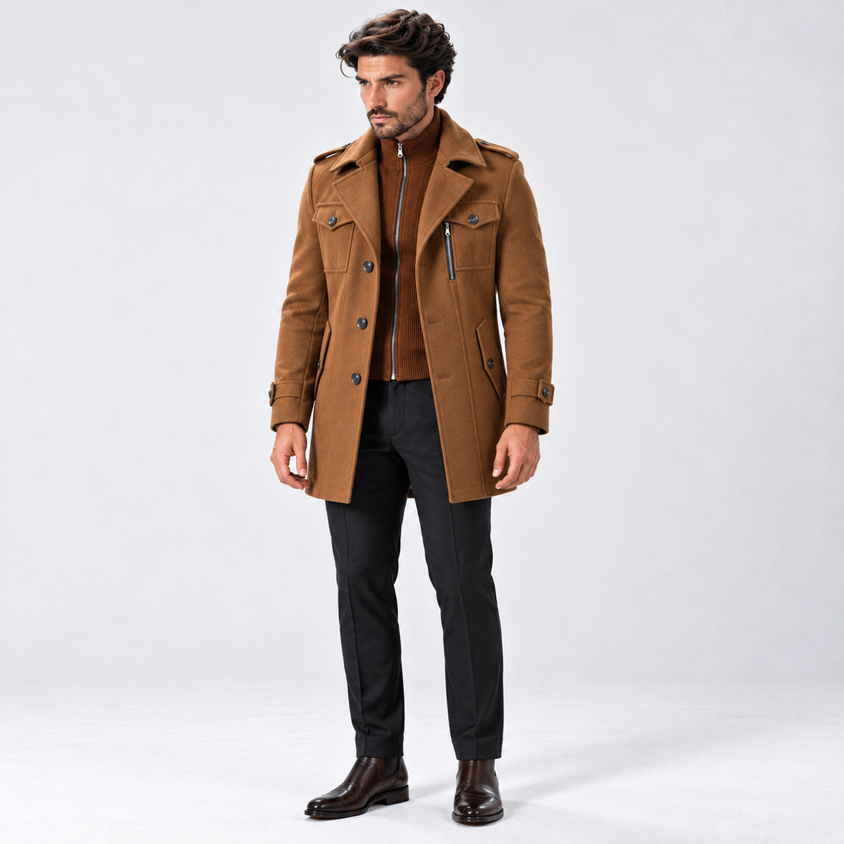 Monvaline | Men’s Wool Blend Winter Coat with Removable Inner Bib