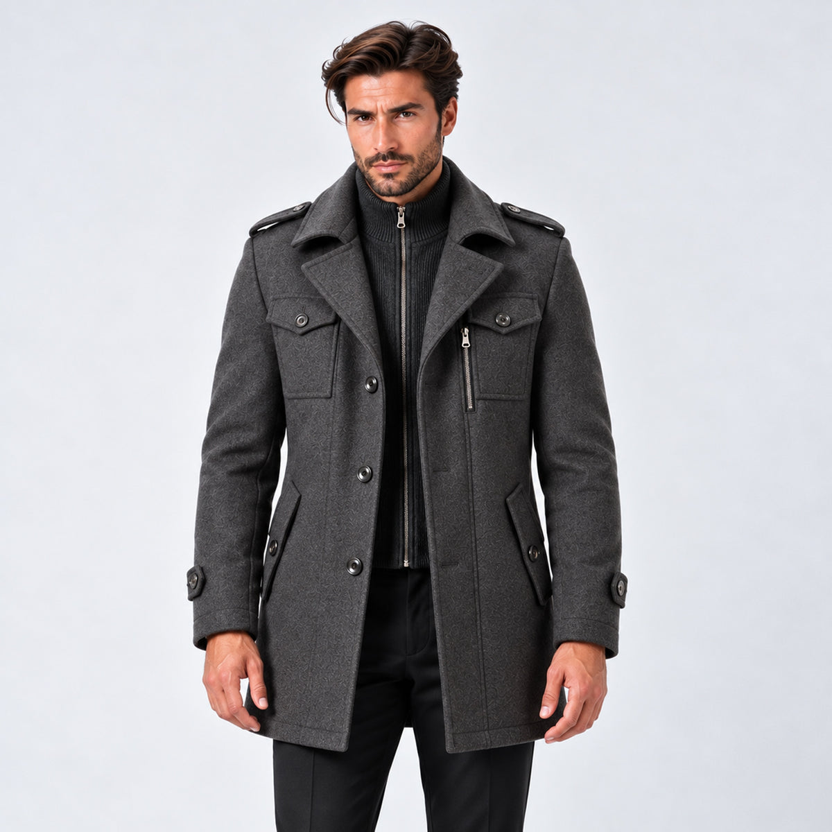 Monvaline | Men’s Wool Blend Winter Coat with Removable Inner Bib