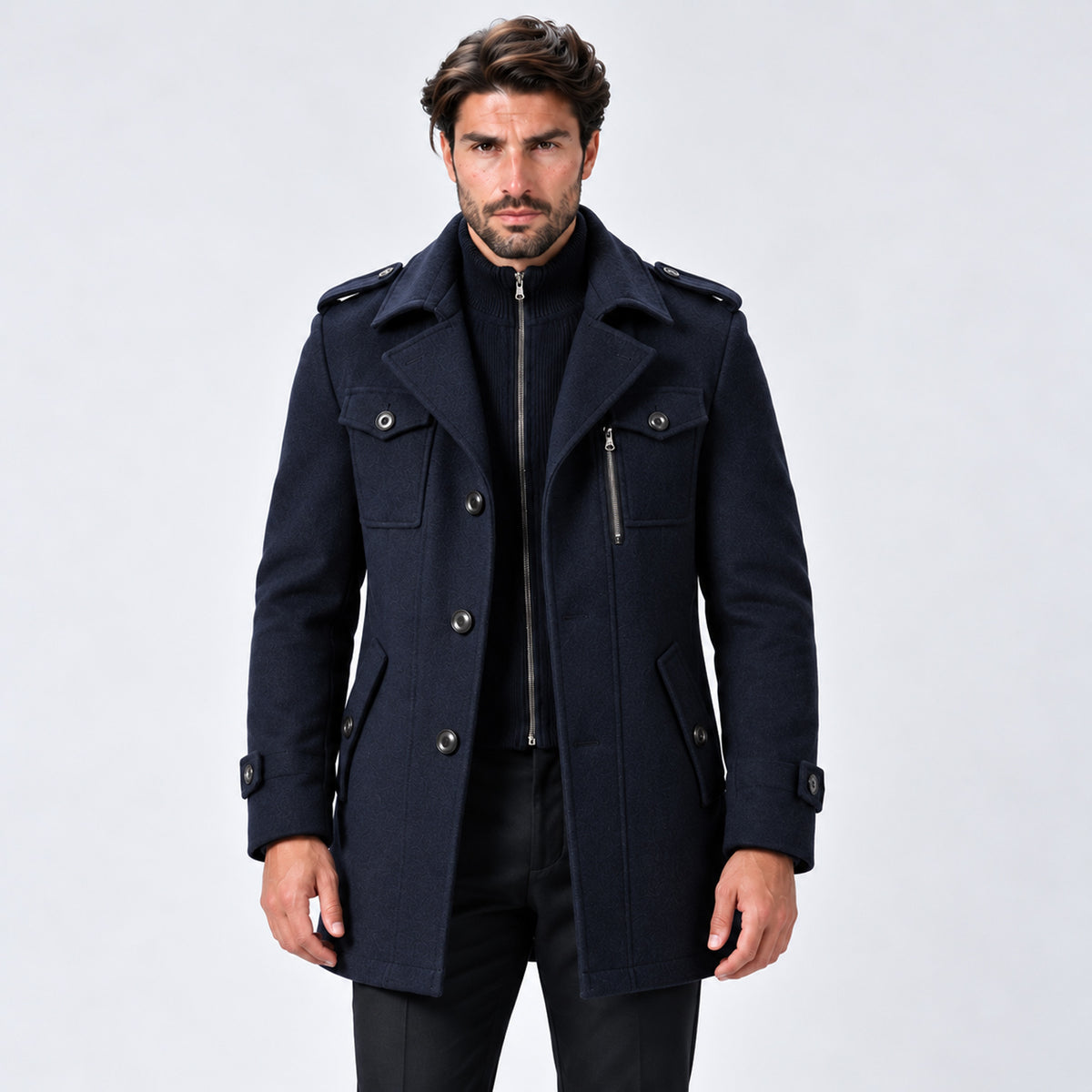 Monvaline | Men’s Wool Blend Winter Coat with Removable Inner Bib