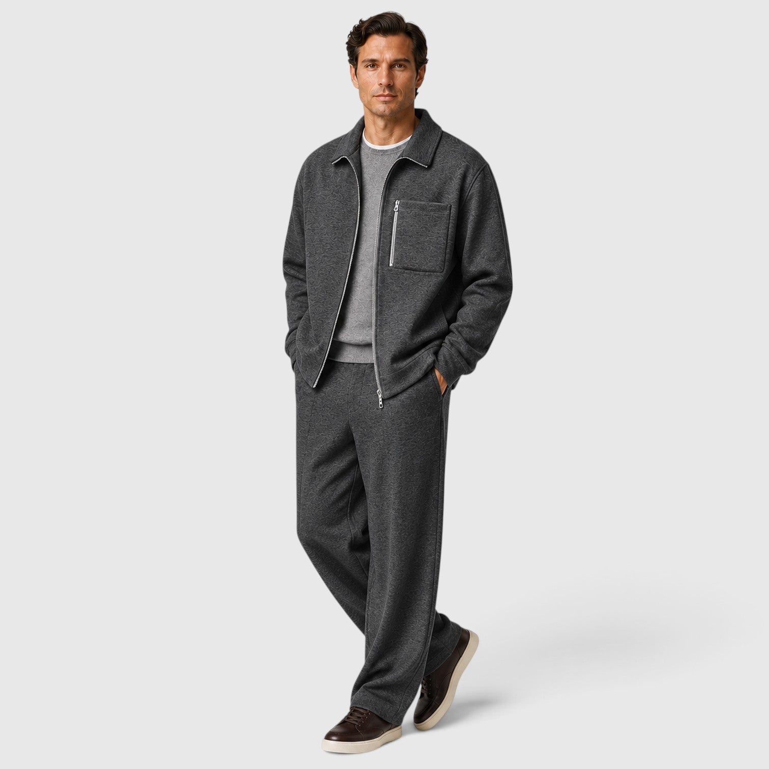 Monvaline | Men’s Zip Jacket & Trousers Two-Piece Set