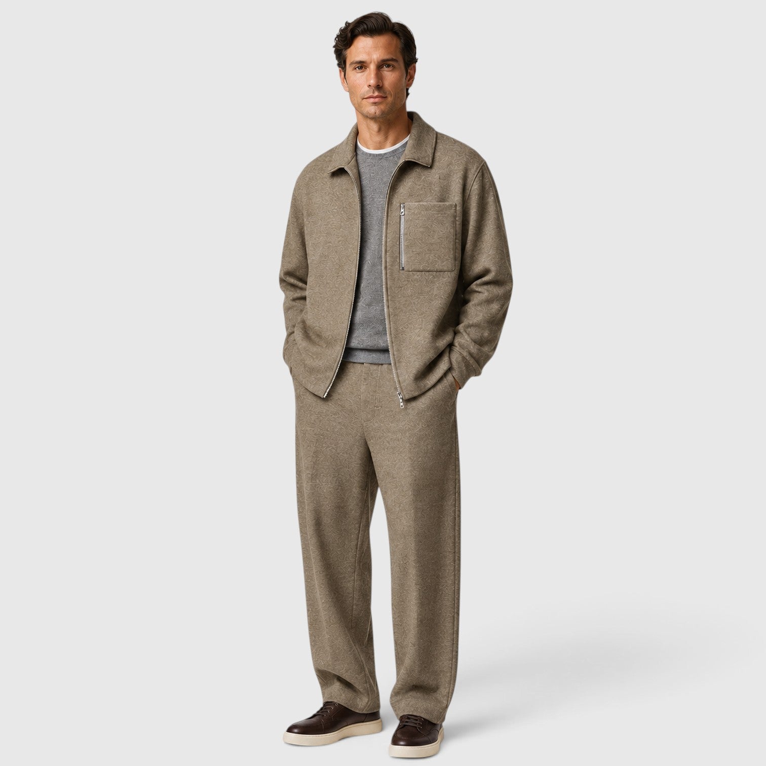 Monvaline | Men’s Zip Jacket & Trousers Two-Piece Set