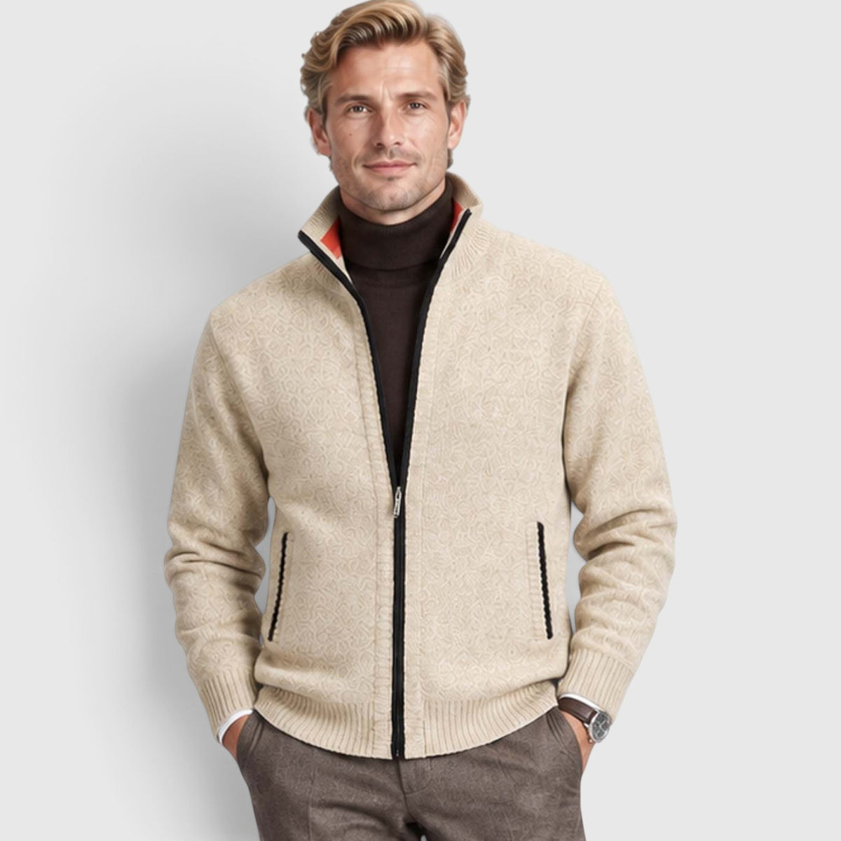 Monvaline | Men’s Zip-Up Cardigan with Collar for Smart Casual Outfits