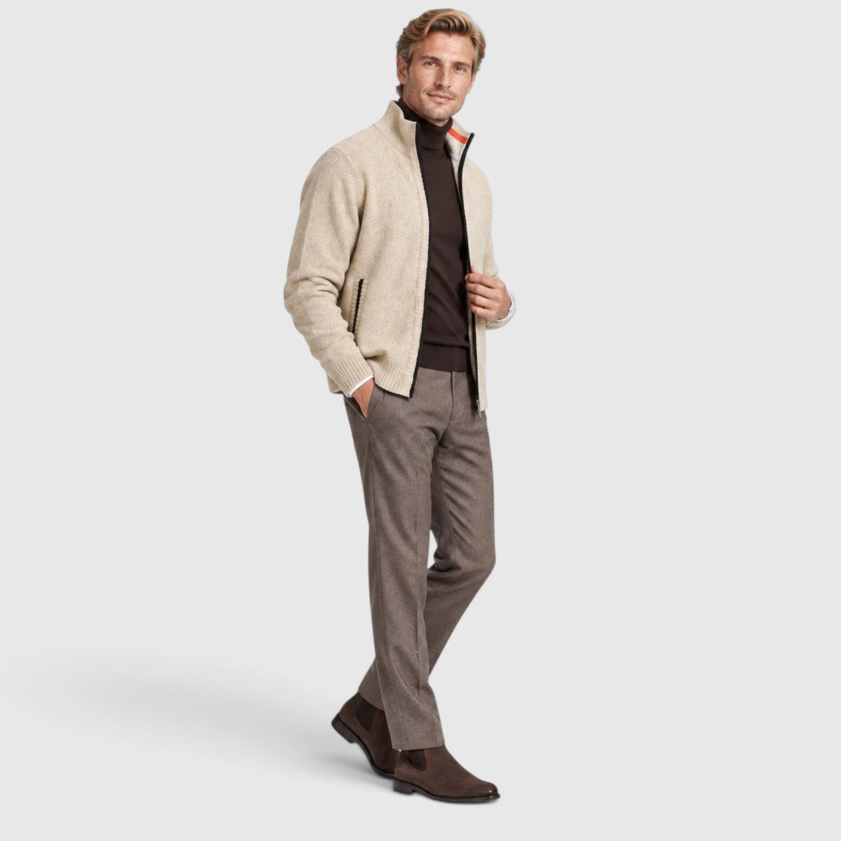 Monvaline | Men’s Zip-Up Cardigan with Collar for Smart Casual Outfits