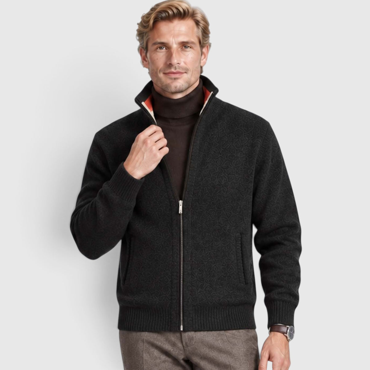 Monvaline | Men’s Zip-Up Cardigan with Collar for Smart Casual Outfits