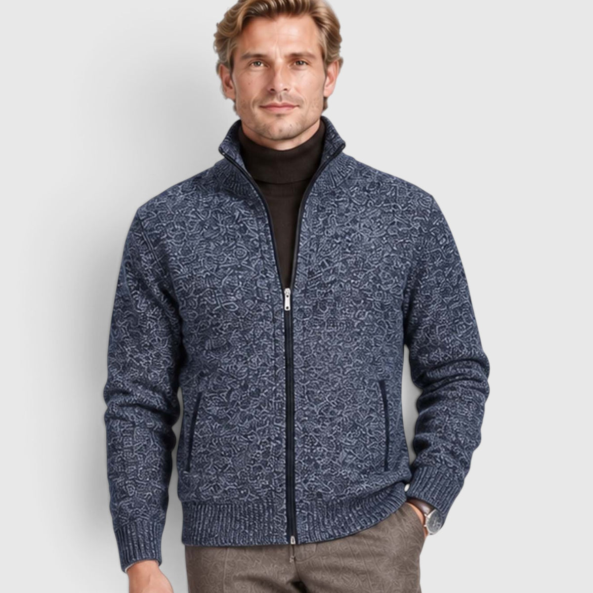 Monvaline | Men’s Zip-Up Cardigan with Collar for Smart Casual Outfits