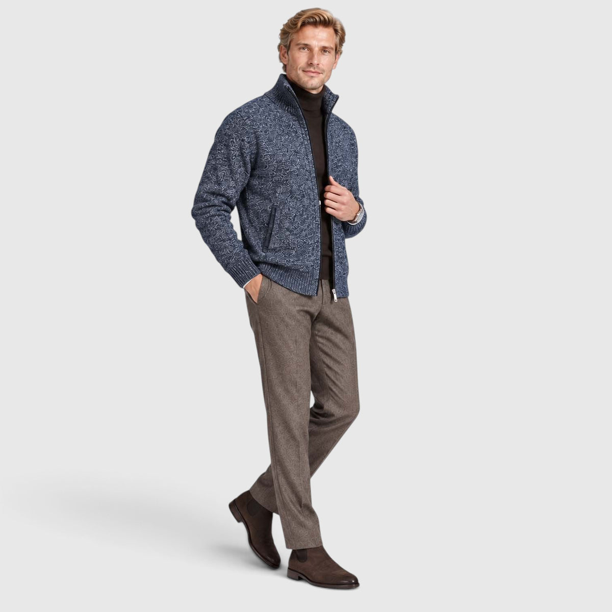 Monvaline | Men’s Zip-Up Cardigan with Collar for Smart Casual Outfits