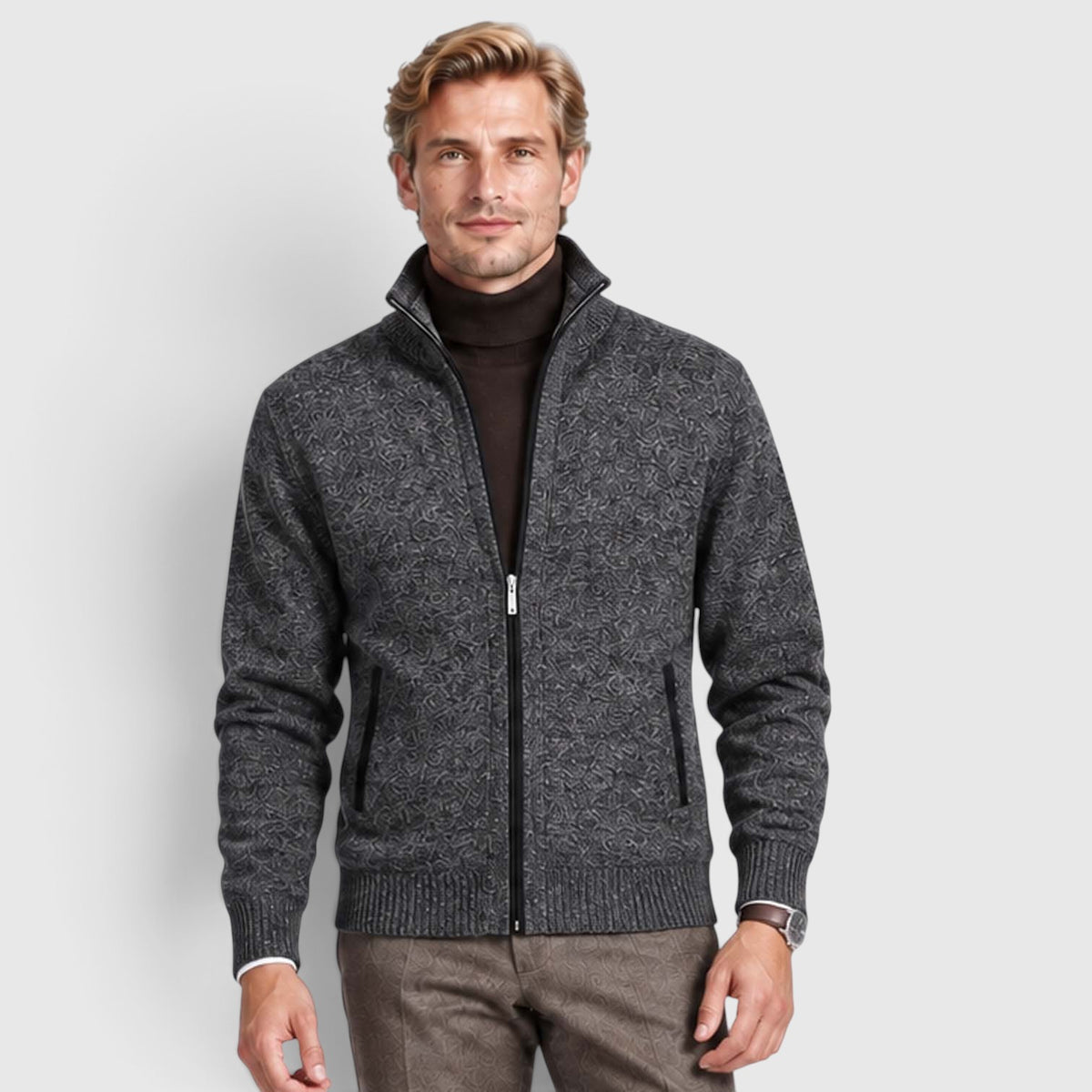 Monvaline | Men’s Zip-Up Cardigan with Collar for Smart Casual Outfits
