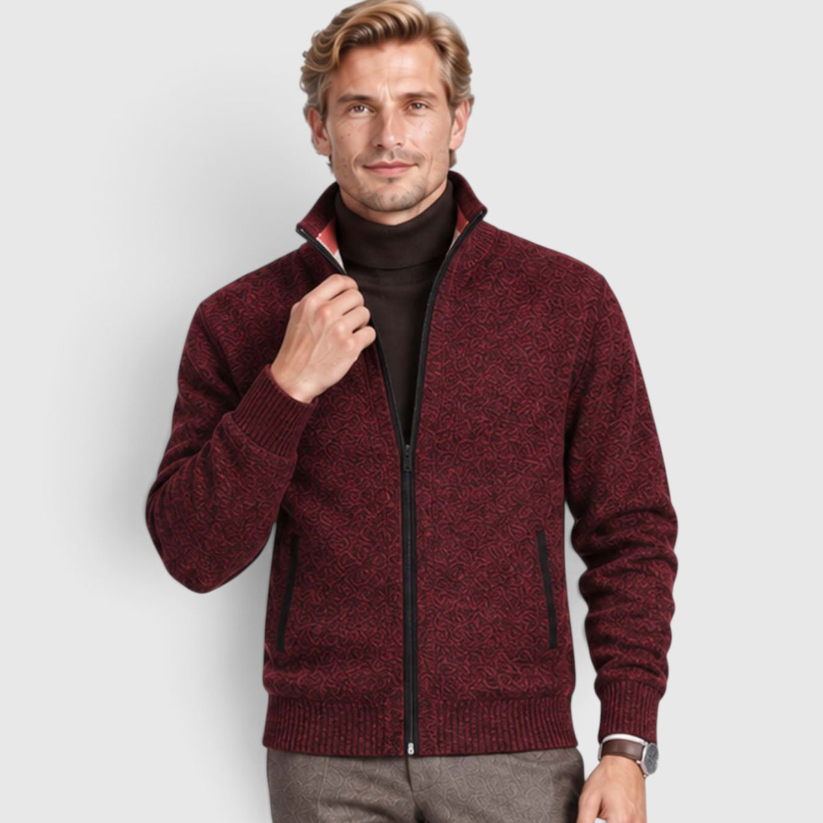 Monvaline | Men’s Zip-Up Cardigan with Collar for Smart Casual Outfits