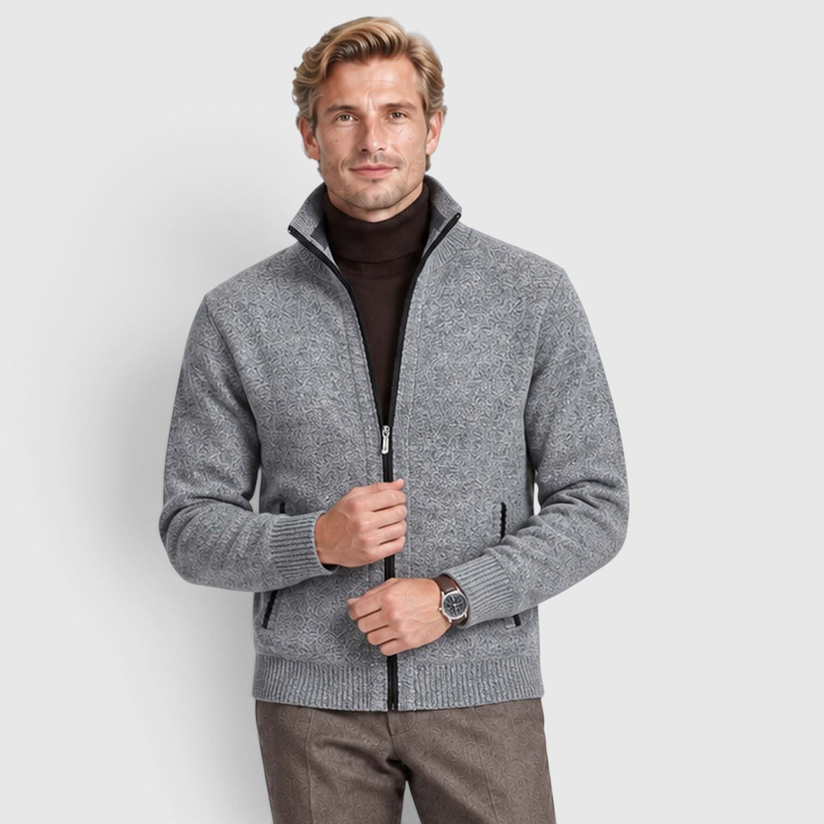 Monvaline | Men’s Zip-Up Cardigan with Collar for Smart Casual Outfits