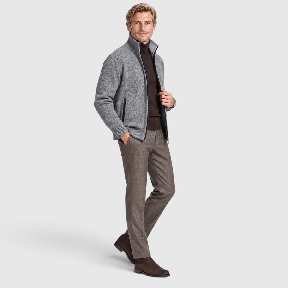 Monvaline | Men’s Zip-Up Cardigan with Collar for Smart Casual Outfits