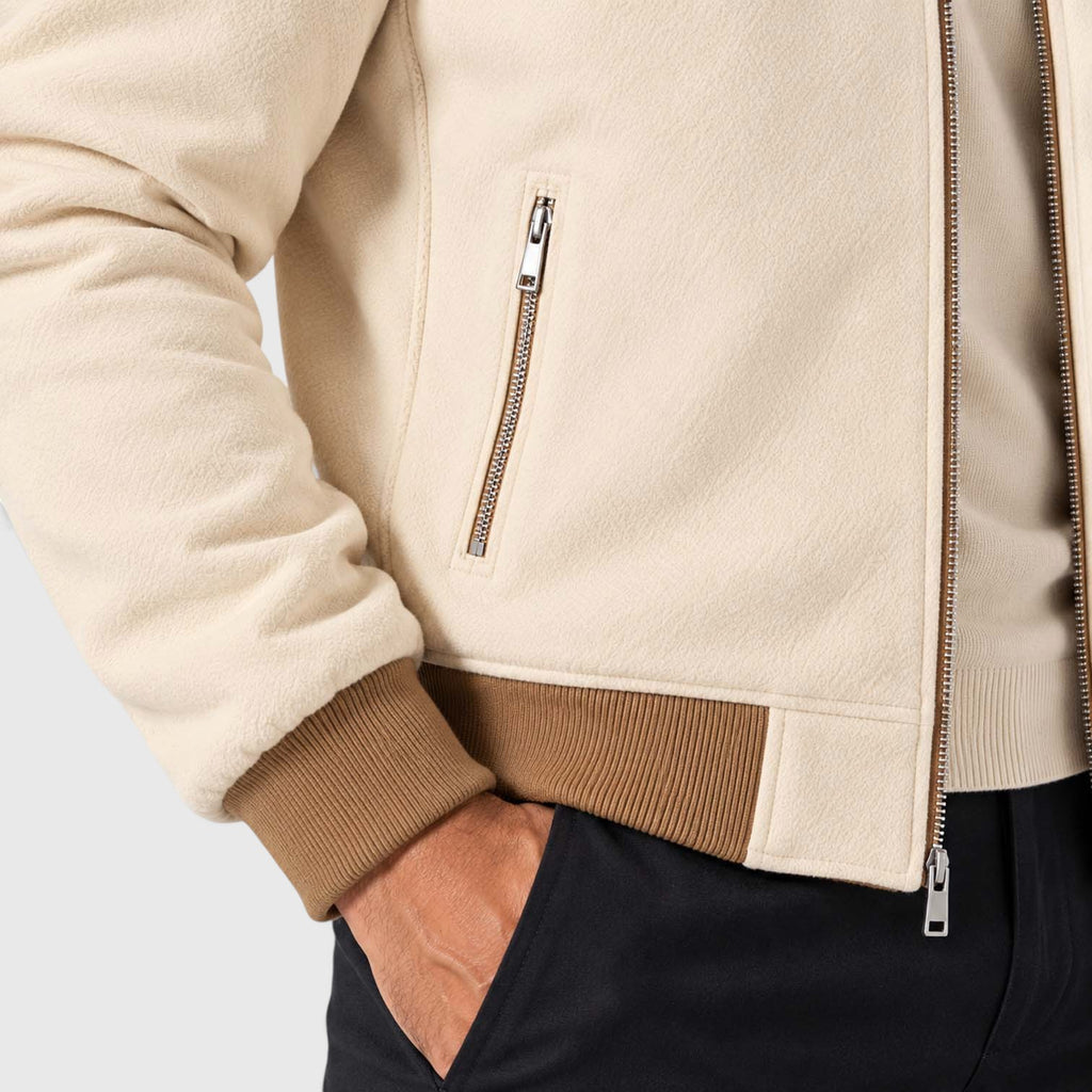 Monvaline | Men's Beige Bomber Jacket for Autumn Wool Blend Zip Up