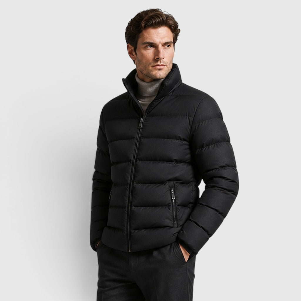 Monvaline | Men's Black Cotton Puffer Jacket – Classic Slim Fit