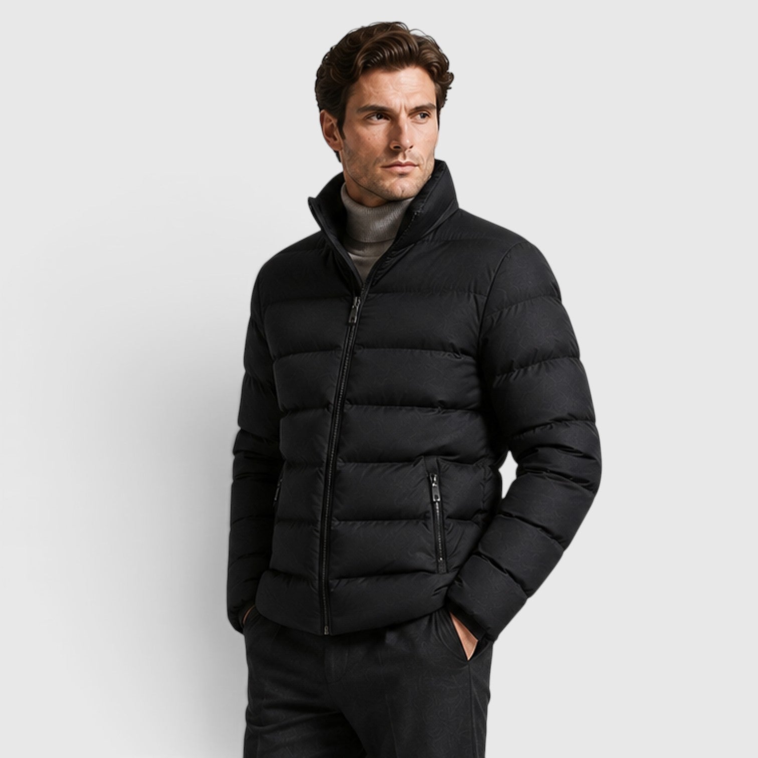 Monvaline | Men's Black Cotton Puffer Jacket – Classic Slim Fit
