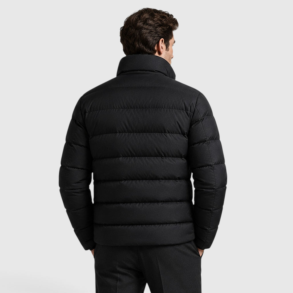 Monvaline | Men's Black Cotton Puffer Jacket – Classic Slim Fit
