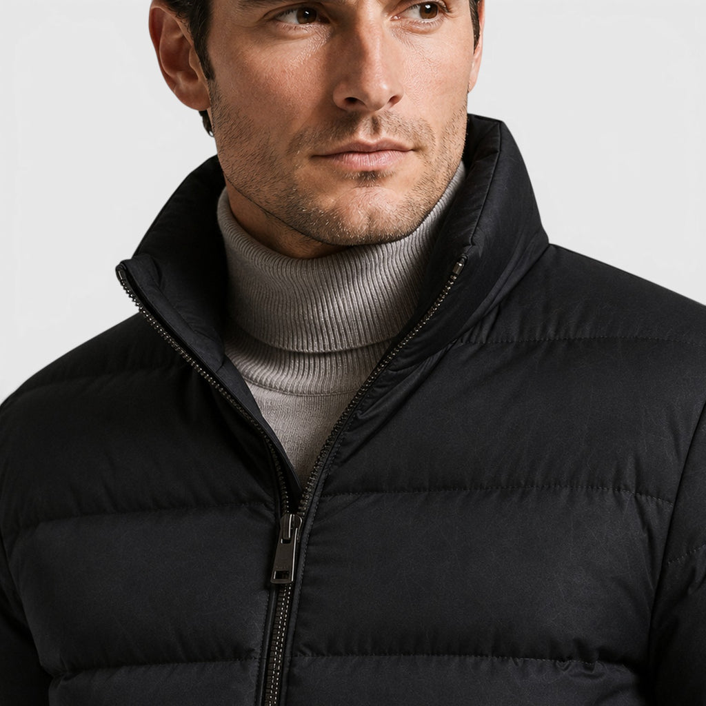Monvaline | Men's Black Cotton Puffer Jacket – Classic Slim Fit