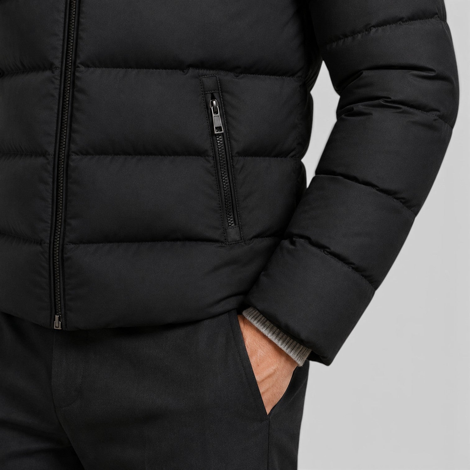 Monvaline | Men's Black Cotton Puffer Jacket – Classic Slim Fit
