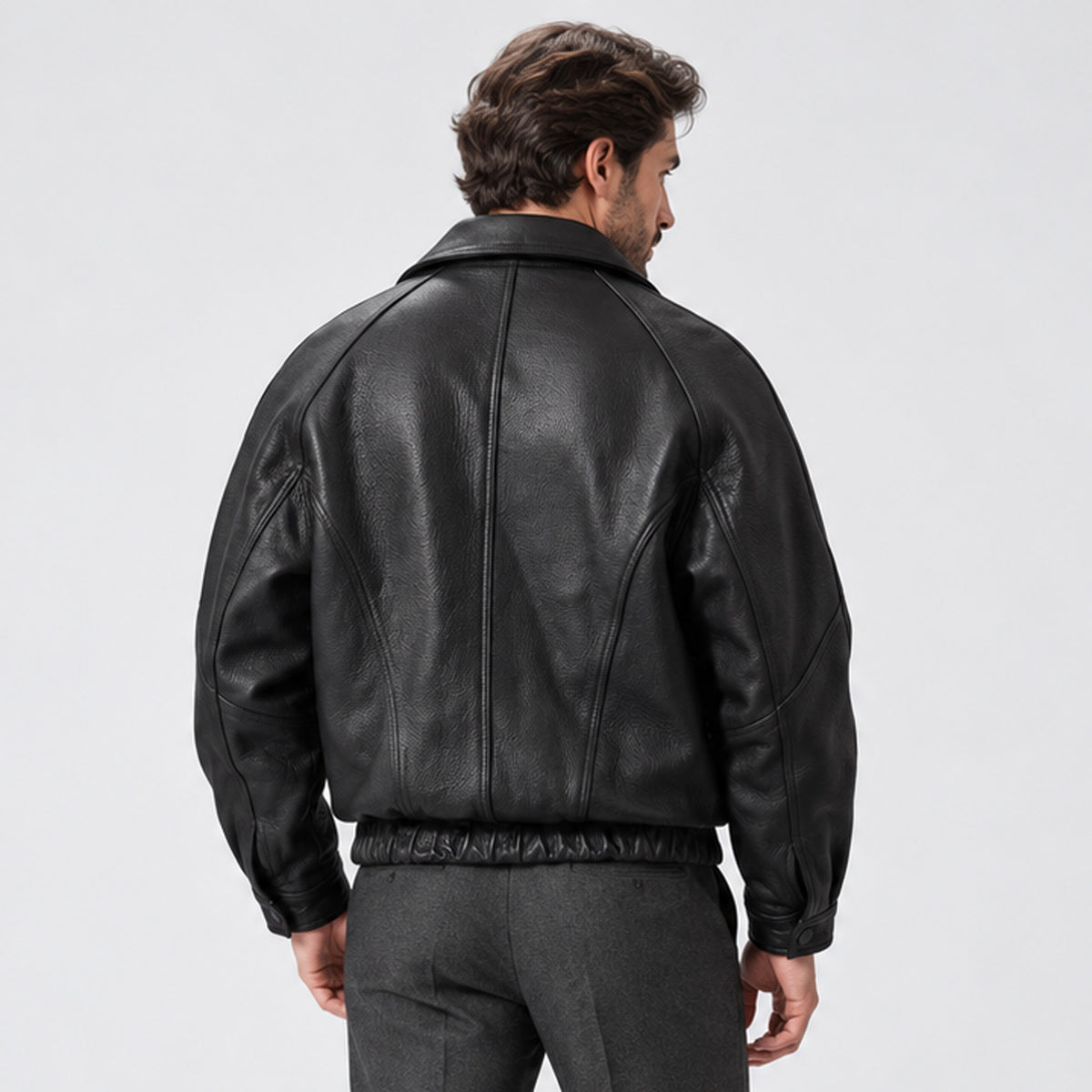 Monvaline | Men's Black Leather Jacket Zip Up Collared Casual Outerwear
