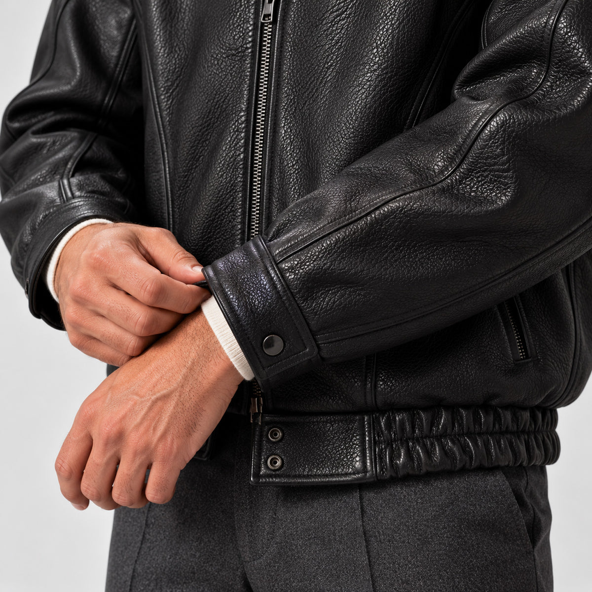 Monvaline | Men's Black Leather Jacket Zip Up Collared Casual Outerwear
