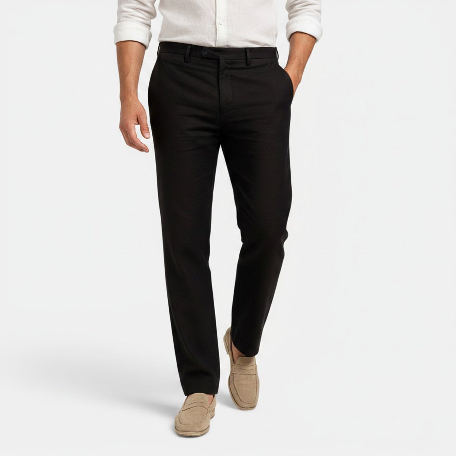 Monvaline | Men's Black Linen Drawstring Pants Straight Fit Casual Wear