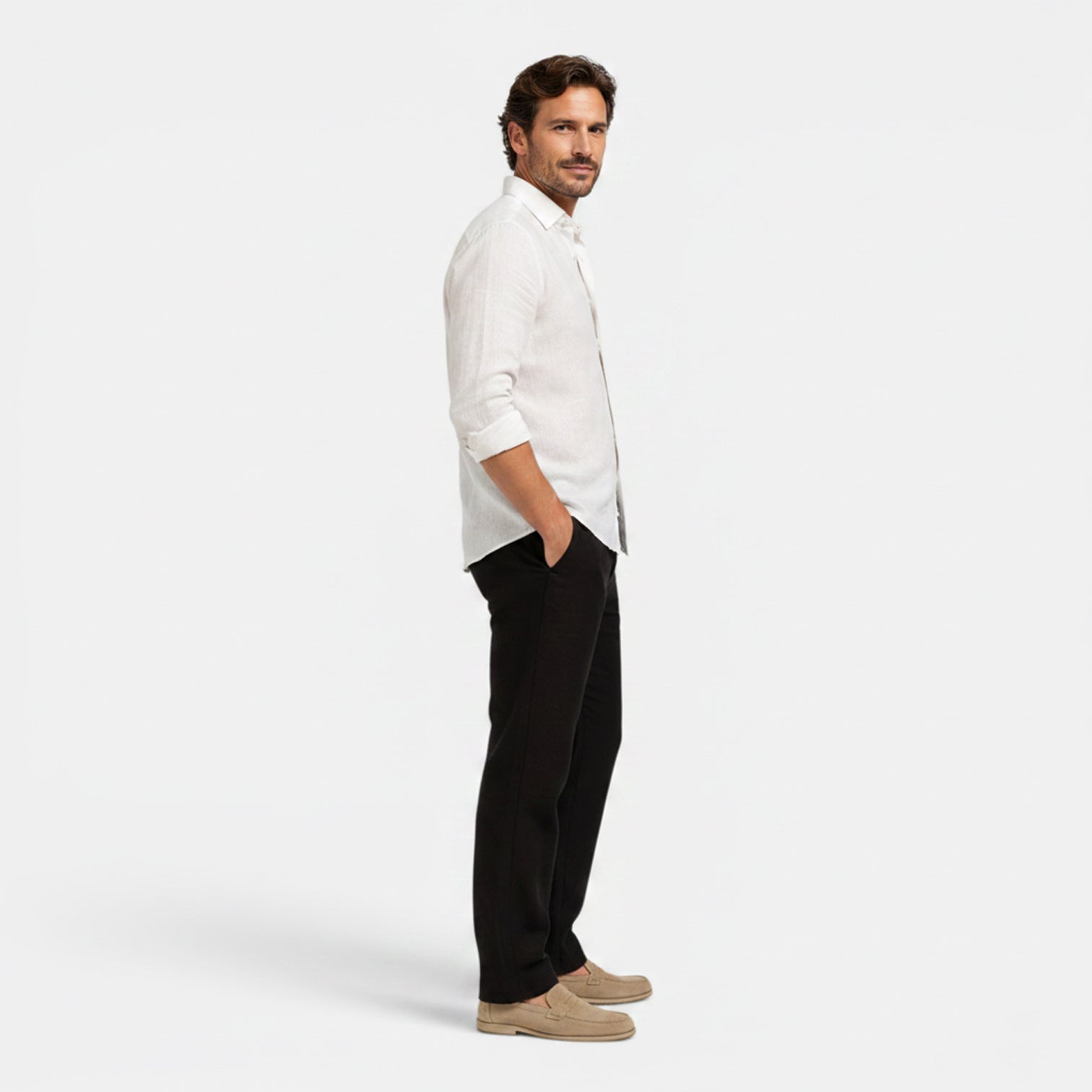 Monvaline | Men's Black Linen Drawstring Pants Straight Fit Casual Wear