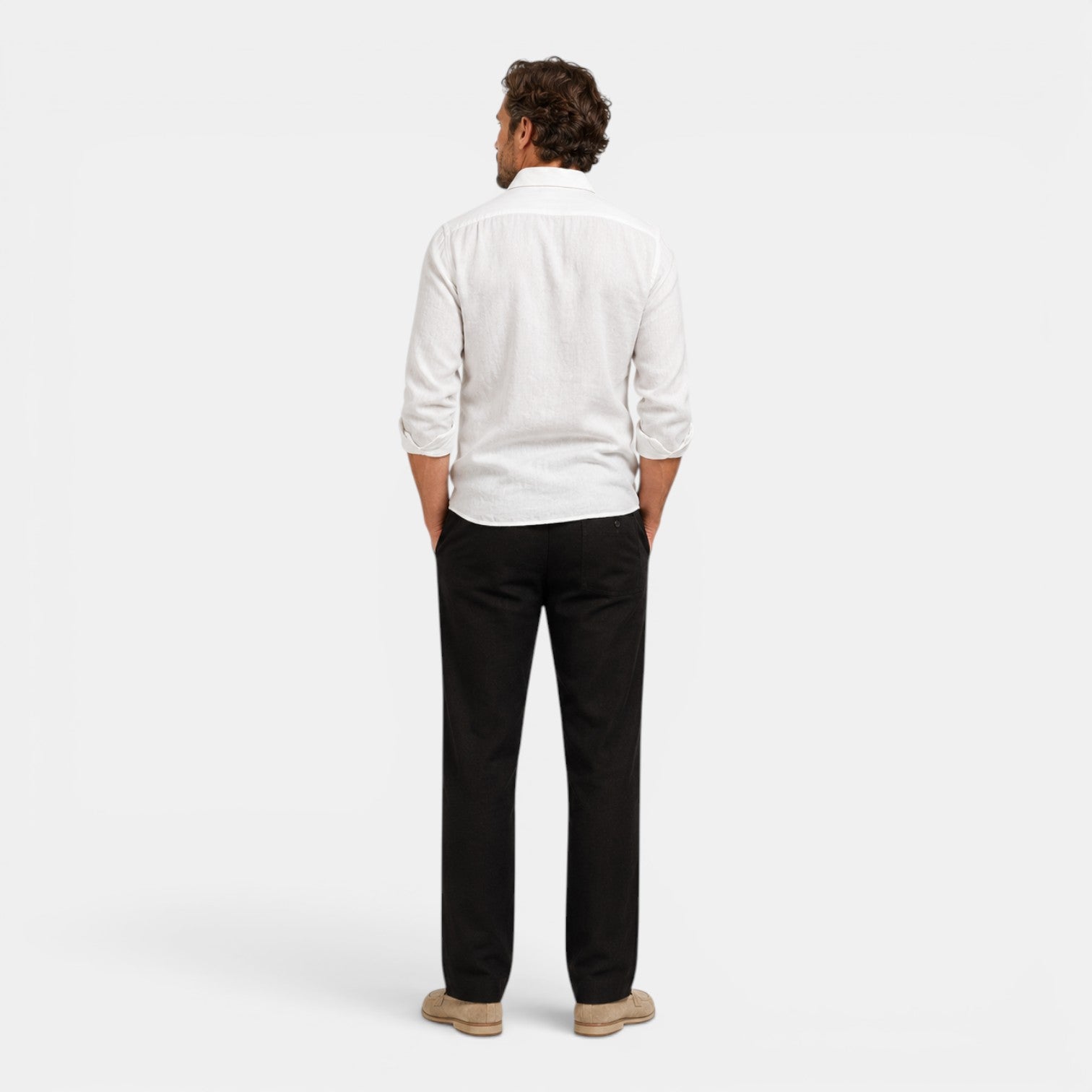 Monvaline | Men's Black Linen Drawstring Pants Straight Fit Casual Wear