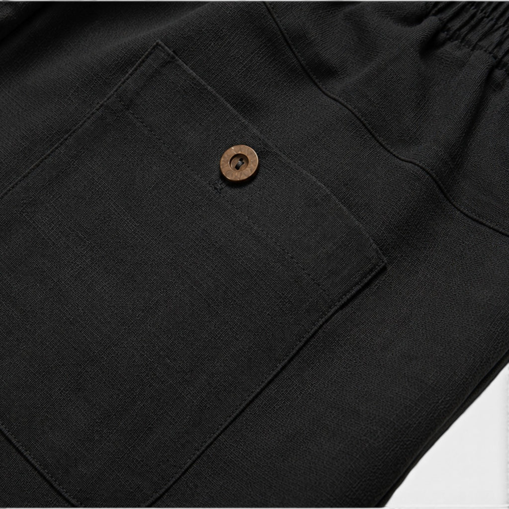 Monvaline | Men's Black Linen Drawstring Pants Straight Fit Casual Wear