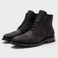 Monvaline | Men's Black Matte Leather Cap Toe Lace-Up Boots