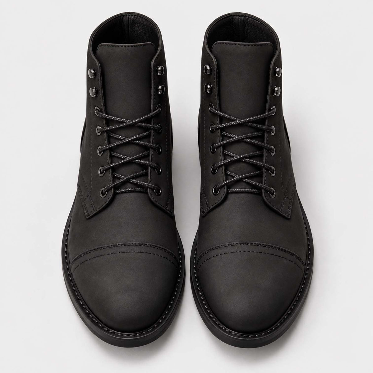Monvaline | Men's Black Matte Leather Cap Toe Lace-Up Boots