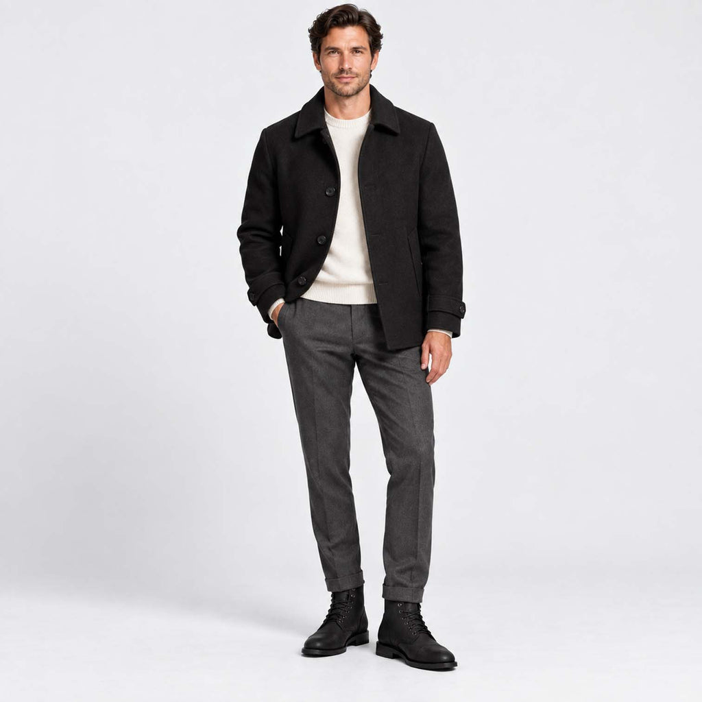 Monvaline | Men's Black Matte Leather Cap Toe Lace-Up Boots