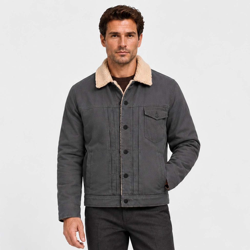 Monvaline | Men's Borg Collar Jacket – Warm Lined Casual Jacket