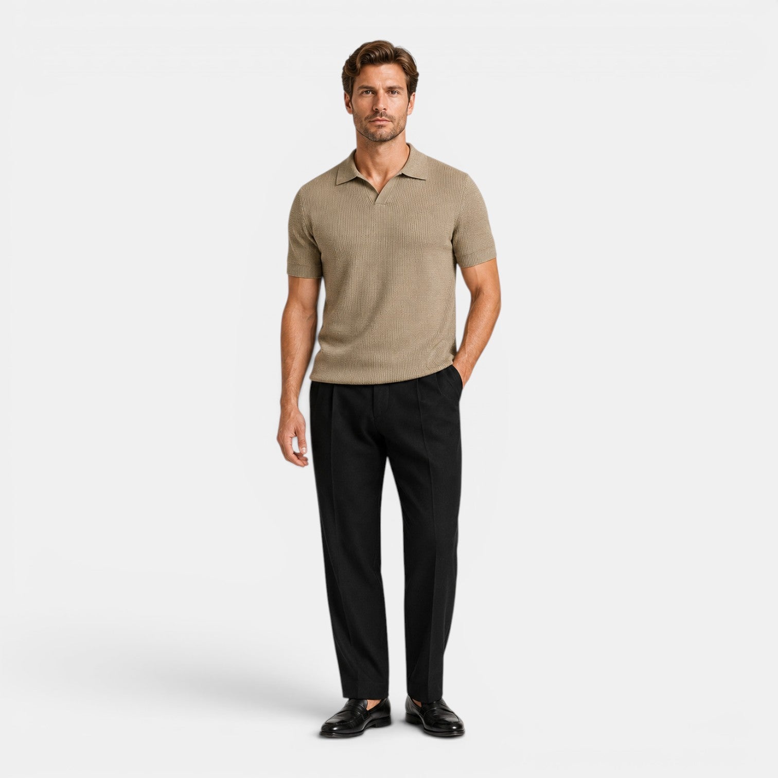 Monvaline | Men's Breathable Lyocell Knit Polo Shirt for Business Casual