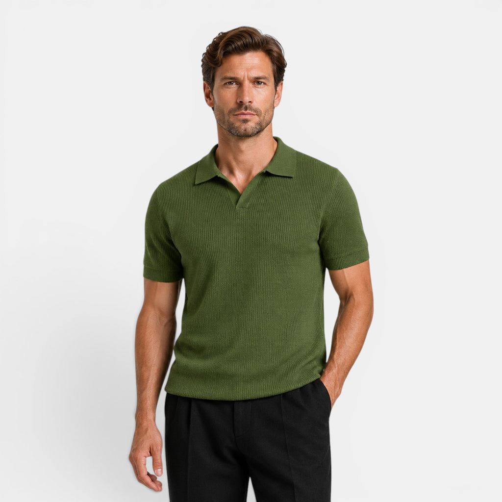 Monvaline | Men's Breathable Lyocell Knit Polo Shirt for Business Casual