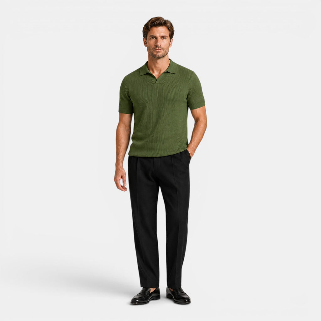 Monvaline | Men's Breathable Lyocell Knit Polo Shirt for Business Casual
