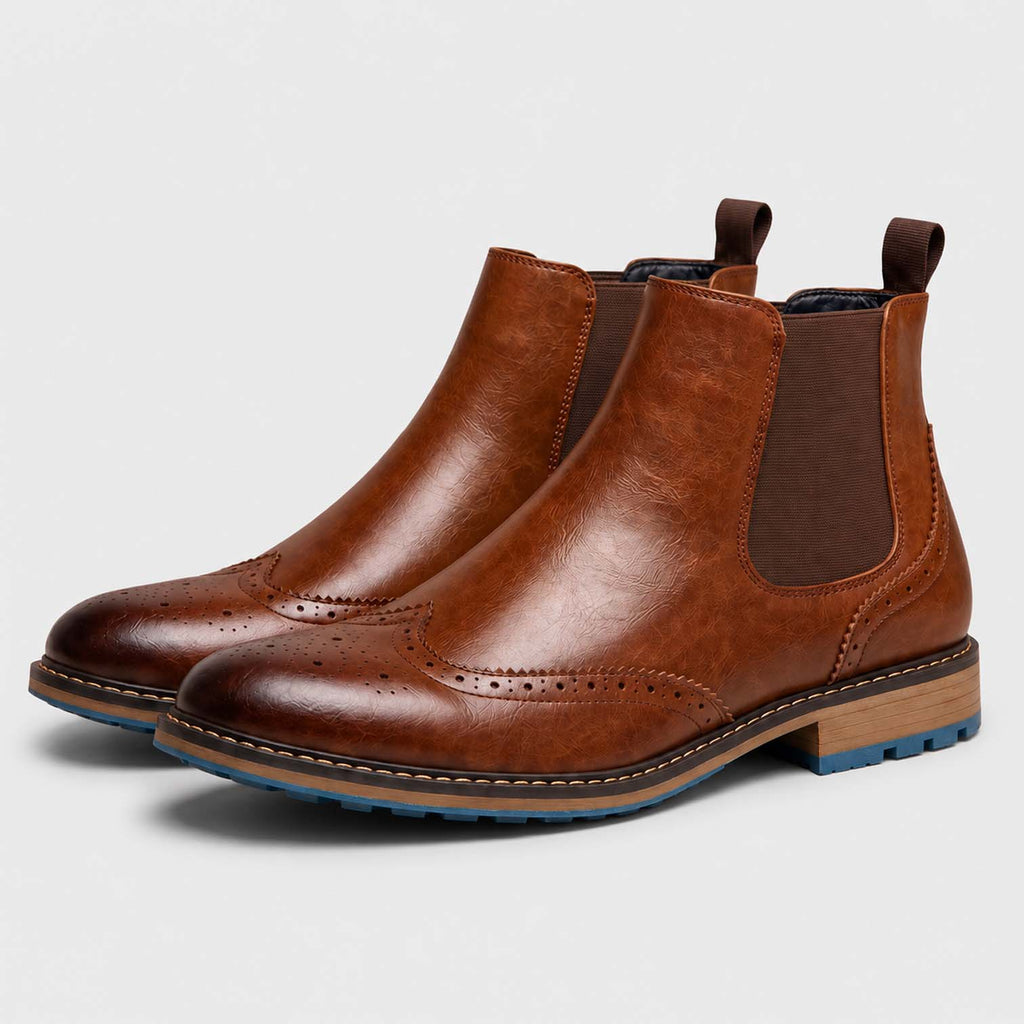 Monvaline | Men's Brogue Chelsea Boots – Classic Wingtip Ankle Boots