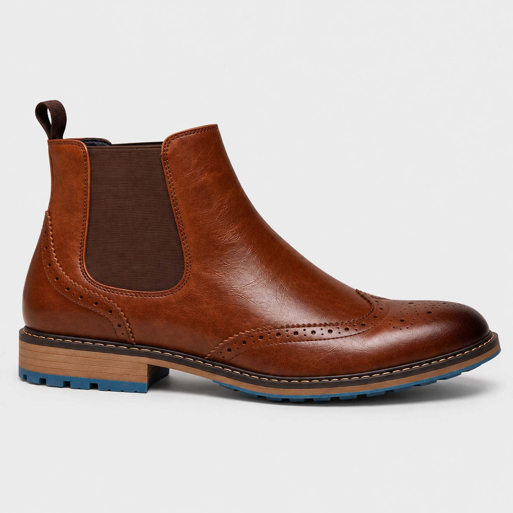Monvaline | Men's Brogue Chelsea Boots – Classic Wingtip Ankle Boots