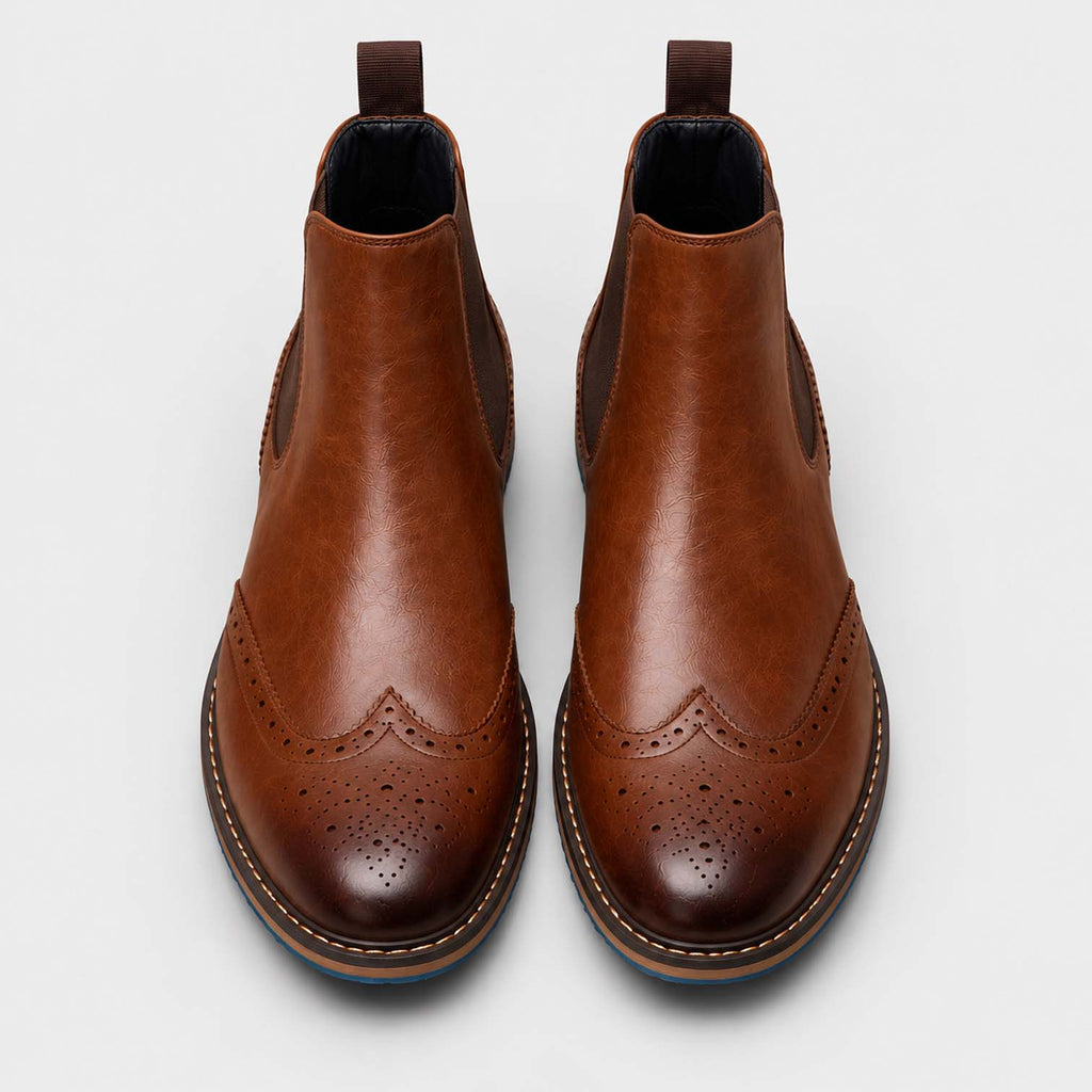Monvaline | Men's Brogue Chelsea Boots – Classic Wingtip Ankle Boots