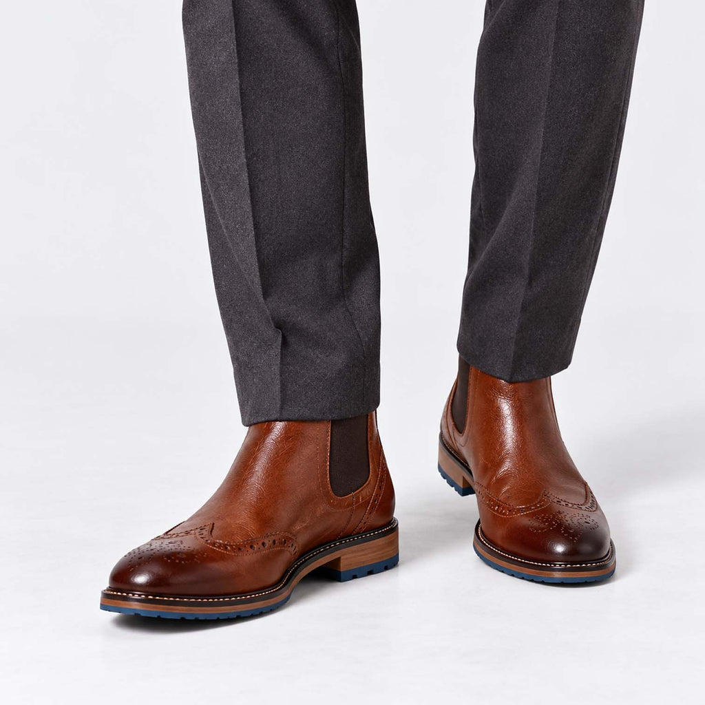 Monvaline | Men's Brogue Chelsea Boots – Classic Wingtip Ankle Boots