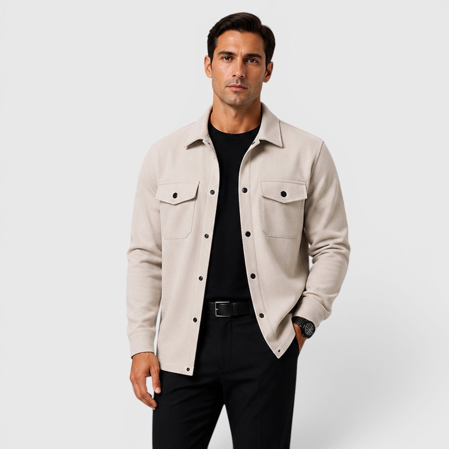 Monvaline | Men's Brushed Long Sleeve Overshirt Regular Fit for Smart Casual Wear