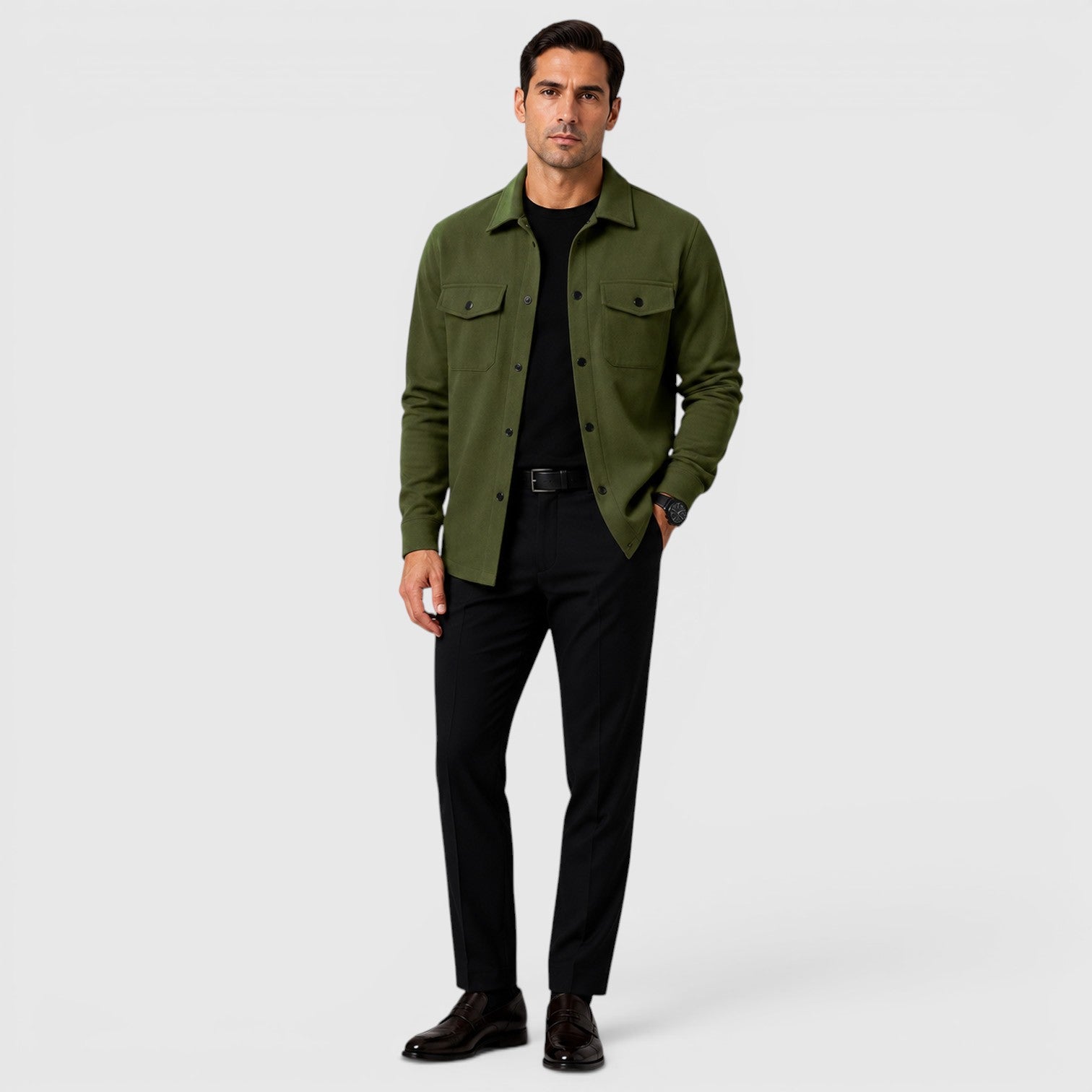 Monvaline | Men's Brushed Long Sleeve Overshirt Regular Fit for Smart Casual Wear