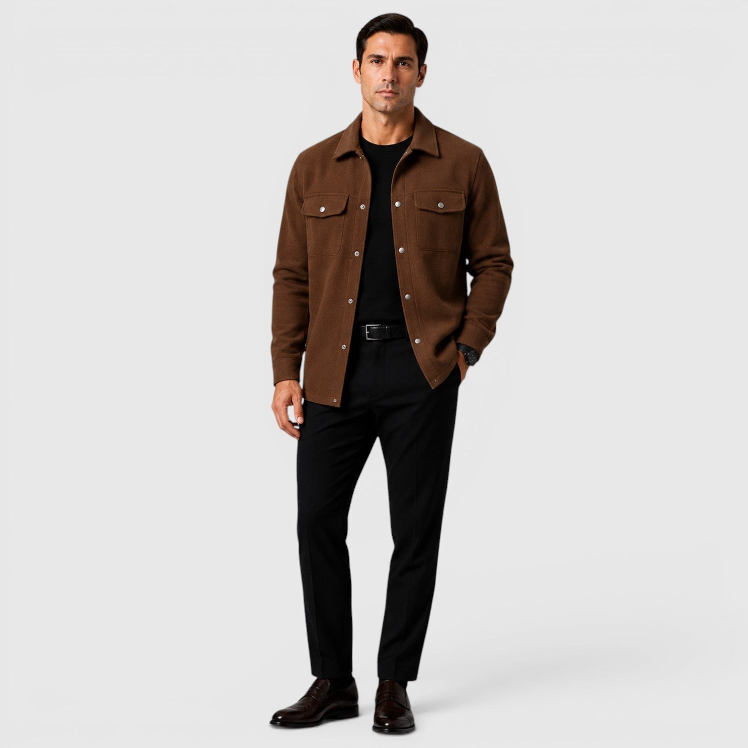 Monvaline | Men's Brushed Long Sleeve Overshirt Regular Fit for Smart Casual Wear