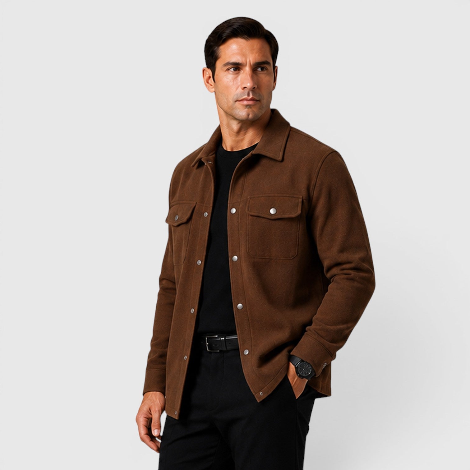 Monvaline | Men's Brushed Long Sleeve Overshirt Regular Fit for Smart Casual Wear