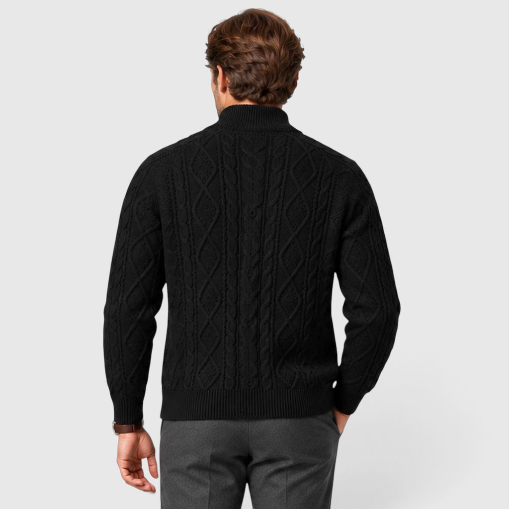 Monvaline | Men's Button Front Cable Knit Sweater Cardigan for Layering
