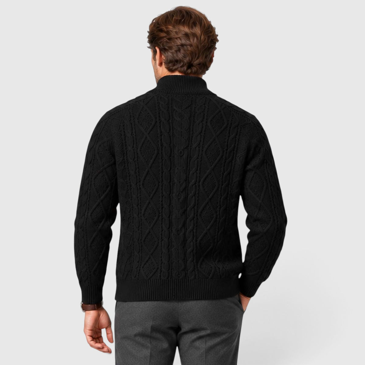 Monvaline | Men's Button Front Cable Knit Sweater Cardigan for Layering