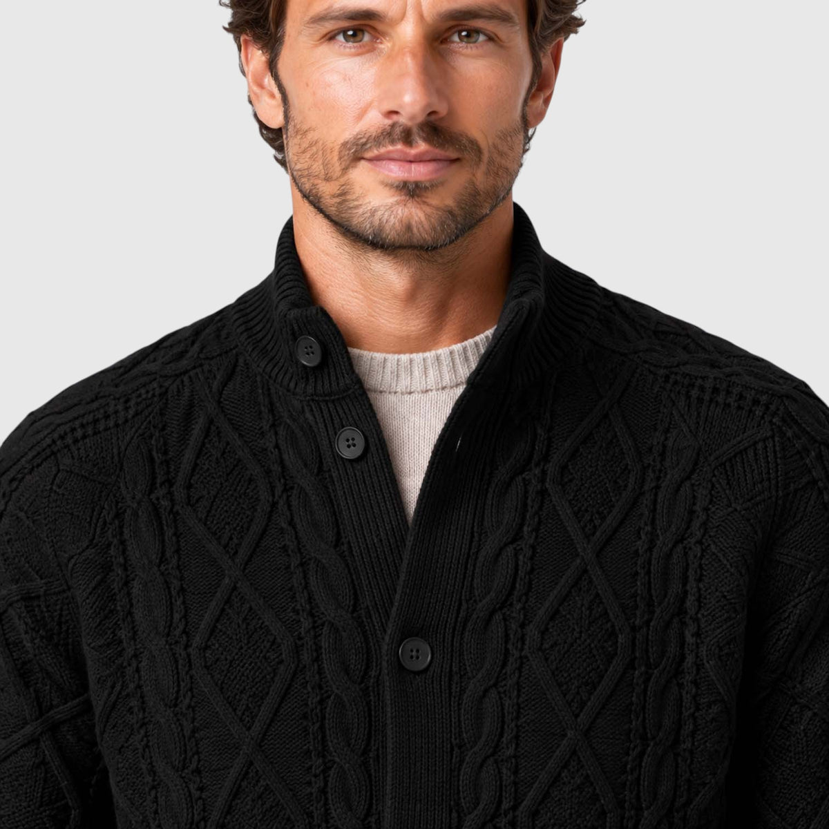 Monvaline | Men's Button Front Cable Knit Sweater Cardigan for Layering
