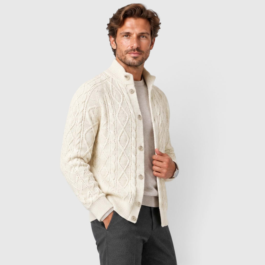 Monvaline | Men's Button Front Cable Knit Sweater Cardigan for Layering