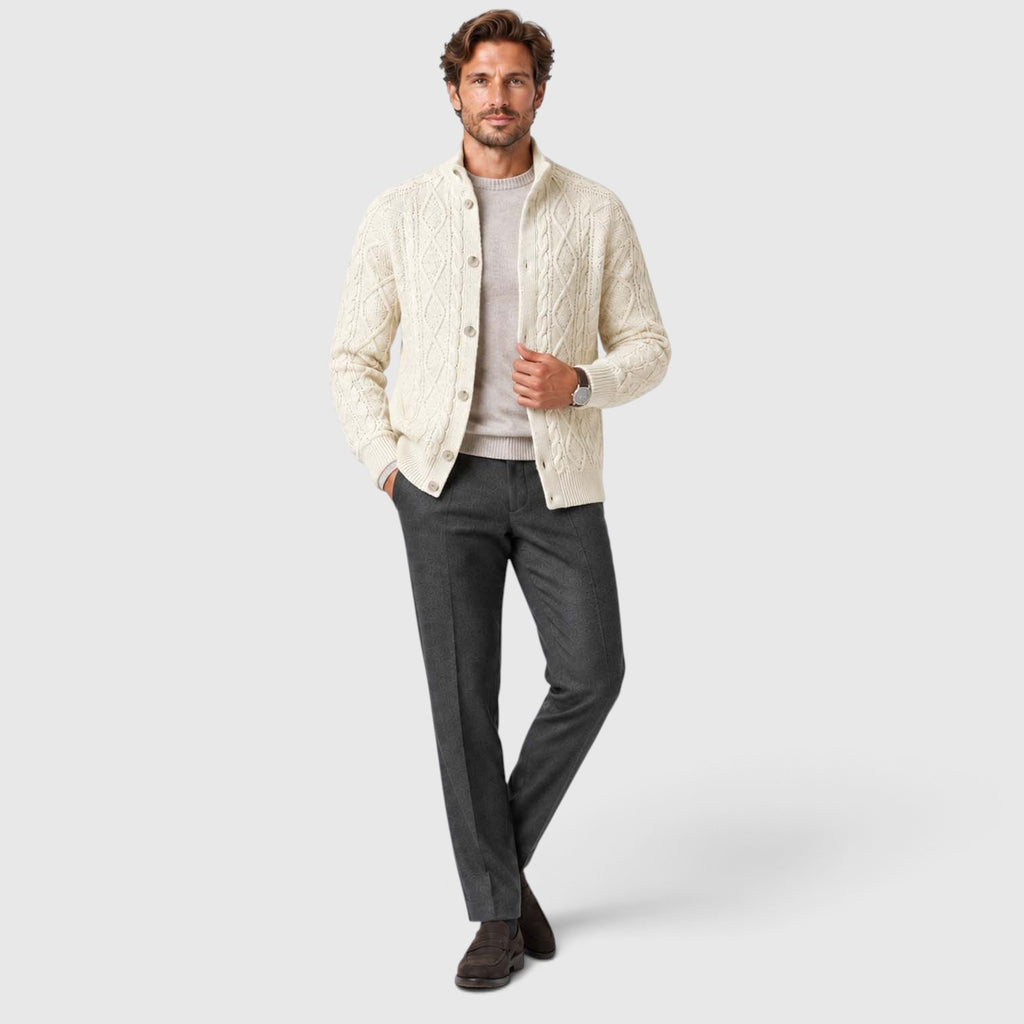 Monvaline | Men's Button Front Cable Knit Sweater Cardigan for Layering