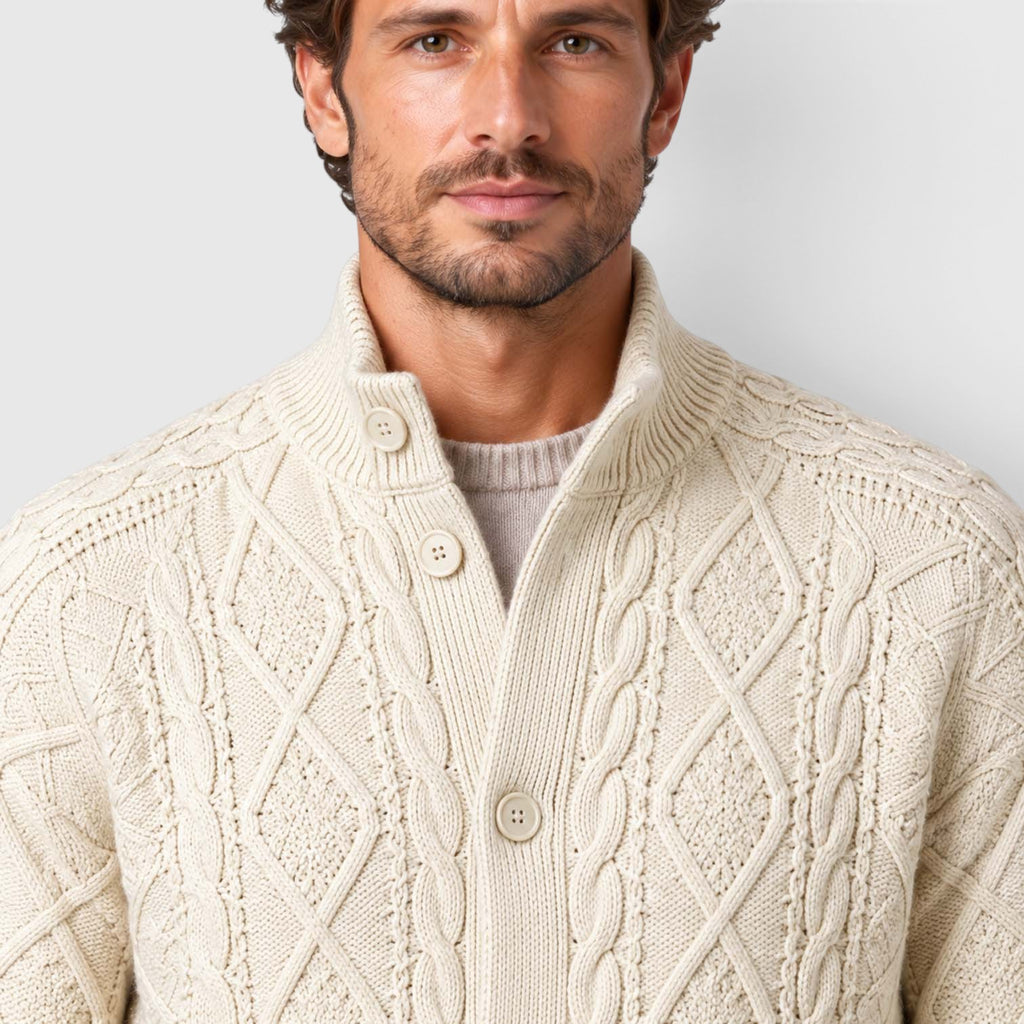 Monvaline | Men's Button Front Cable Knit Sweater Cardigan for Layering