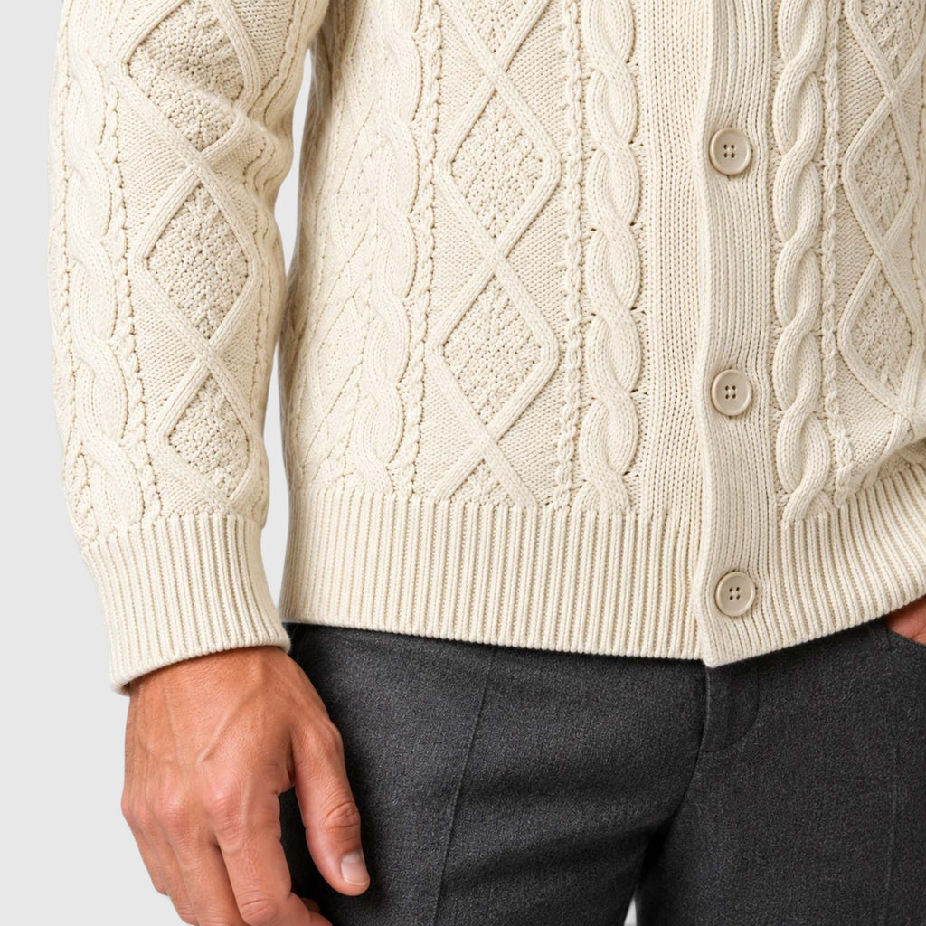 Monvaline | Men's Button Front Cable Knit Sweater Cardigan for Layering