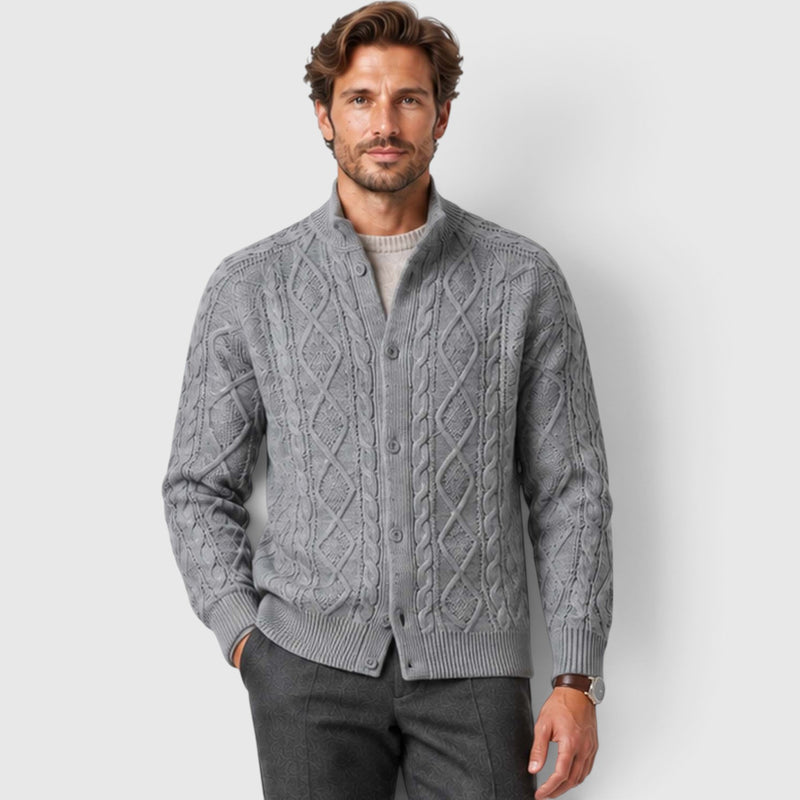 Monvaline | Men's Button Front Cable Knit Sweater Cardigan for Layering