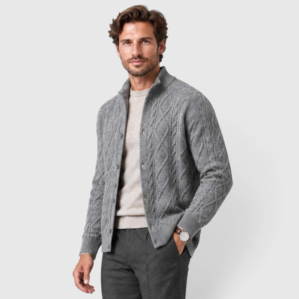Monvaline | Men's Button Front Cable Knit Sweater Cardigan for Layering
